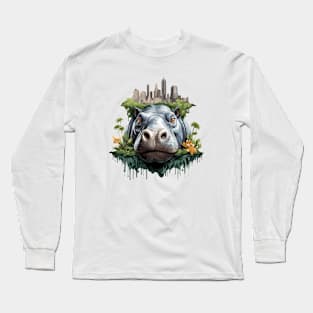 Hippopotamus Animal Beauty Nature Wildlife Discovery Long Sleeve T-Shirt